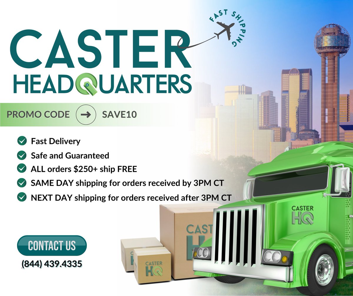 🚚 Fast Delivery, Guaranteed & FREE Shipping on orders $250+ 📦 Looking for high-quality casters and wheels? CasterHQ.com offers one of the best selections online, always in stock, and ready to go! 💯 If you're in the #DFW area, drop by and see us in person! Enjoy