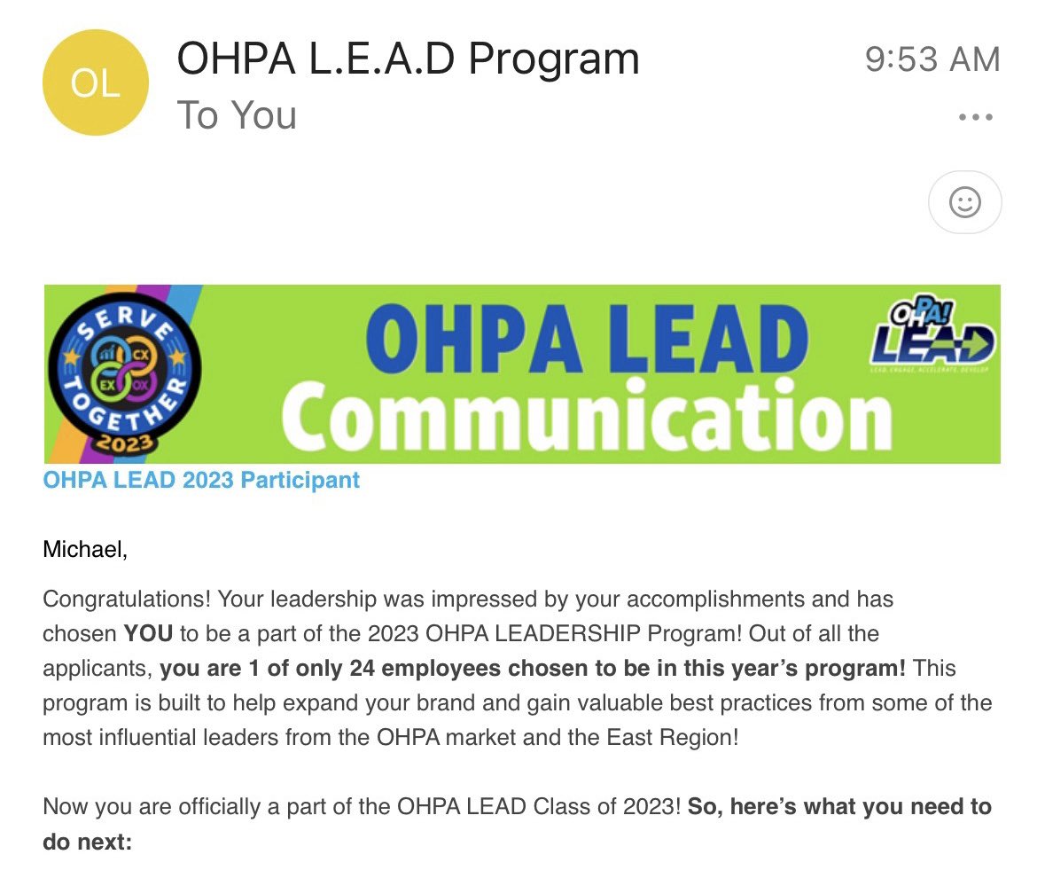 Beyond honored to be accepted and able to participate in this years OHPA Leadership Program! I am looking forward to the development opportunity that comes with this program! <a href="/Matt__Rash/">Matt Rash</a> <a href="/OHPAunstOHPAble/">#unstOHPAble</a>