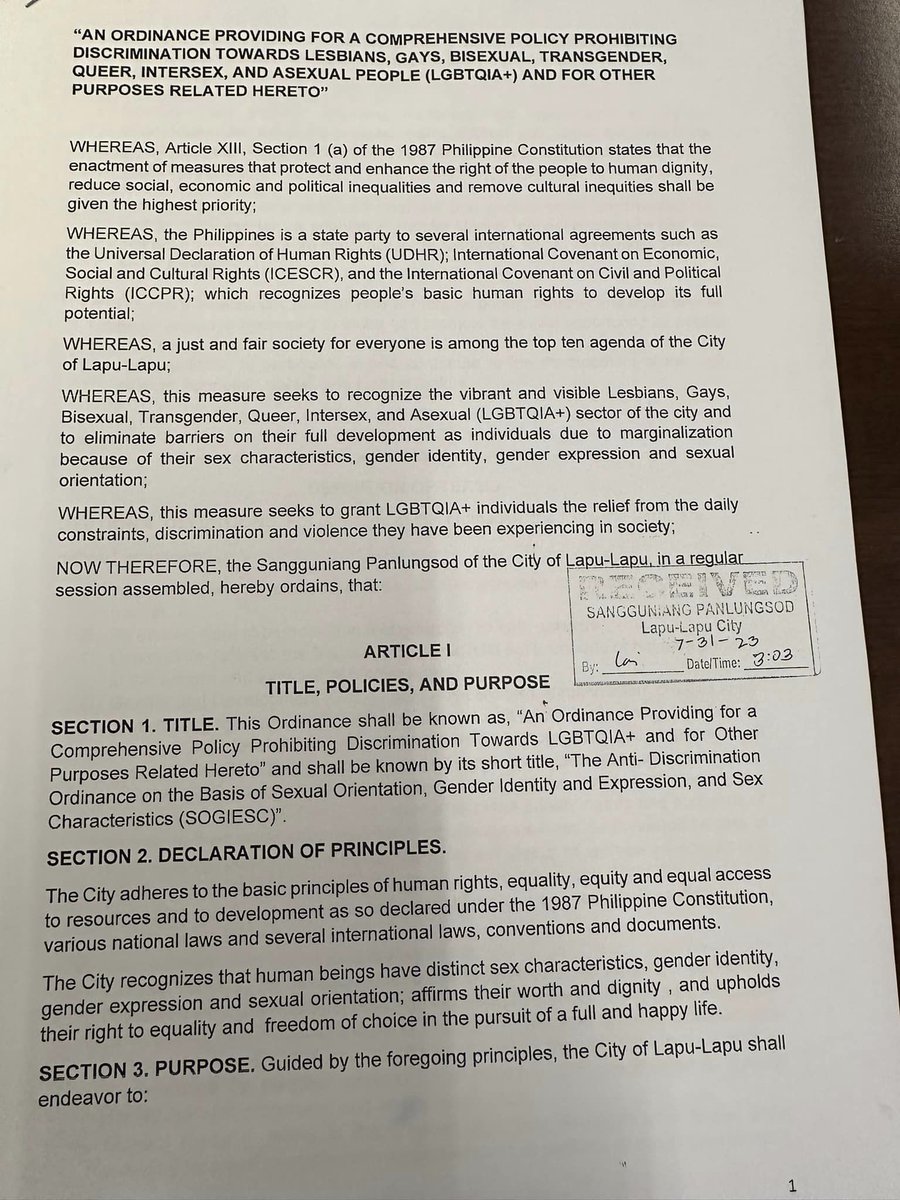 newswatchplusph's tweet photo. LOOK: Lapu-Lapu City in Central Visayas has passed an ordinance protecting members of the LGBTQIA+ community from discrimination.

📸 Councilor Annabeth "Mama Abeth" Cuizon/Facebook https://t.co/BPiHxg03Ei