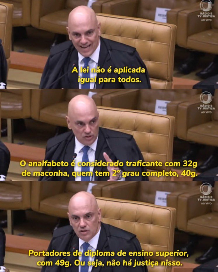 Rodando no Twitter o grande momento de Xandão no julgamento para descriminalizar drogas.
