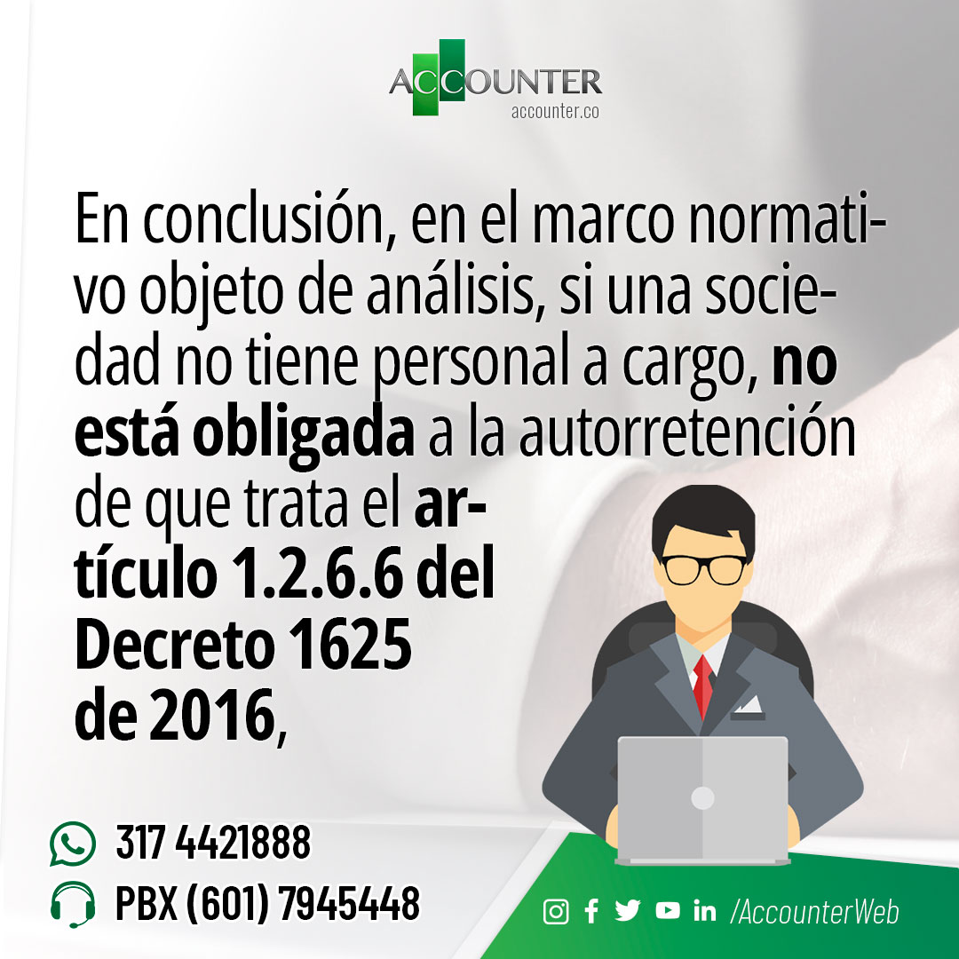 accounterweb's tweet photo. Autorretención renta Persona jurídica que no tiene empleados. 

https://t.co/onHmiopmD4
PBX (601) 7 945 448 — WhatsApp: 3174 421 888

#tipsaccounter #accounterweb #noticias #news #tips #contador #colombia #autorretencion #renta #personasjuridicas #sinempleados #empleados https://t.co/qrGvc3D8yo
