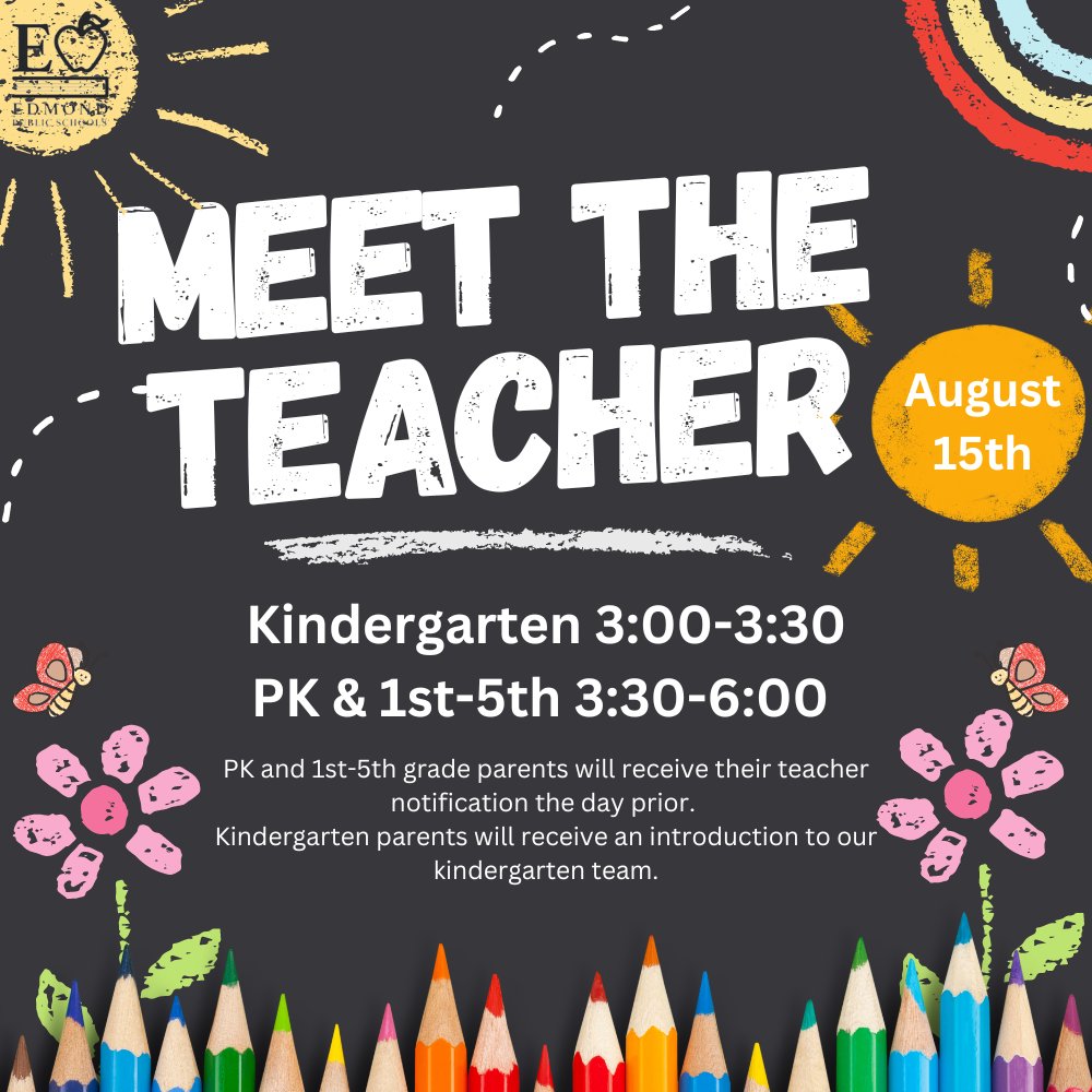WestfieldEPS's tweet photo. Meet the Teacher August 15th.
Kindergarten 3:00-3:30 ( meet all the kinder teachers)
Pre-K, 1st-5th grade 3:30-6:00

We can't wait to see everyone! https://t.co/GnXAOIubYl