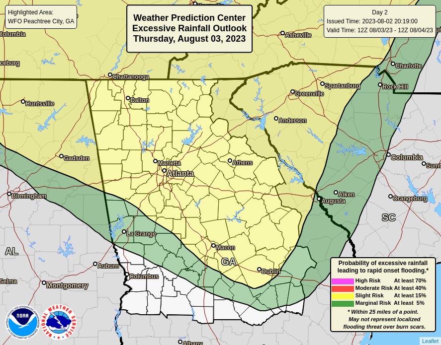 ‼️ Heads Up for Thursday (8/3)
🔁 Multiple waves of showers &amp; storms expected beginning tomorrow afternoon lasting thru Friday resulting in...
⛈️🌬️A risk for strong to severe storms AND
💧An increased heavy rainfall/flash flooding threat as a result of any training storms #gawx