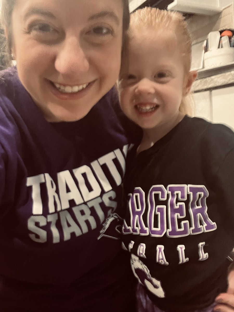 First day of year 8 and my mini wanted a pic of us matching! #Chargers <a href="/ChargerSchools/">Charger Nation</a> 💜🖤