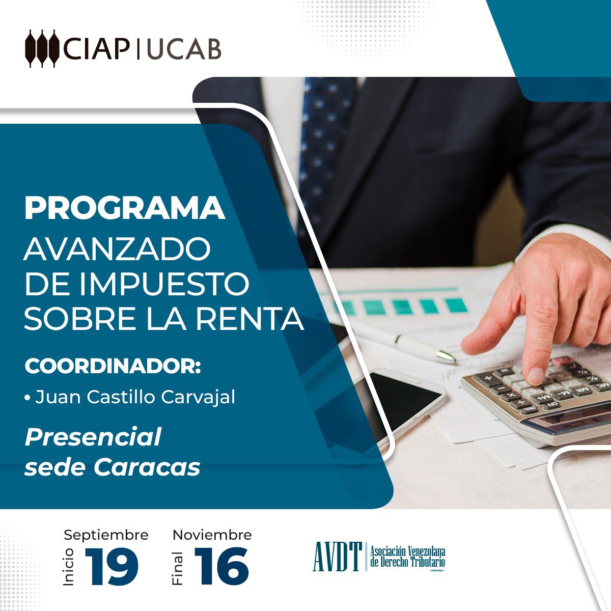 laavdt's tweet photo. El Consejo Directivo de la AVDT se complace en invitarlos a participar en esta nueva edición del Programa Avanzado de Impuesto Sobre la Renta organizado en alianza con @ciap_ucab que se iniciará en el mes de septiembre de 2023. https://t.co/rqdr7LLaeJ