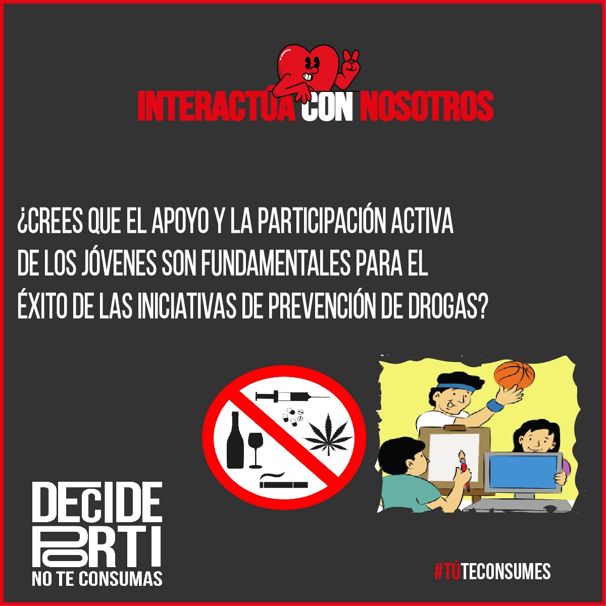 NoTeConsumasECU's tweet photo. 🚫🚭 Participa y ayuda a construir una comunidad más saludable queremos conocer tu opinión sobre la prevención del uso de las drogas.💪🧐
@teleamazonasec
@elcomerciocom
@BBCBreaking
#NoTeConsumas
#Selibre
#Union https://t.co/RhQ7OrjpMS