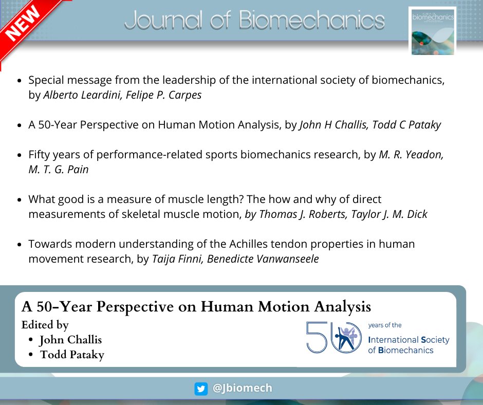 J Biomech is proud to have been a venue for the research developed in biomechanics over the past 50 years. Join us in celebrating the anniversary of <a href="/ISBiomechanics/">IntSoc Biomechanics</a> by reading the special virtual issue on "A 50-Year Perspective on Human Motion Analysis."

sciencedirect.com/journal/journa…