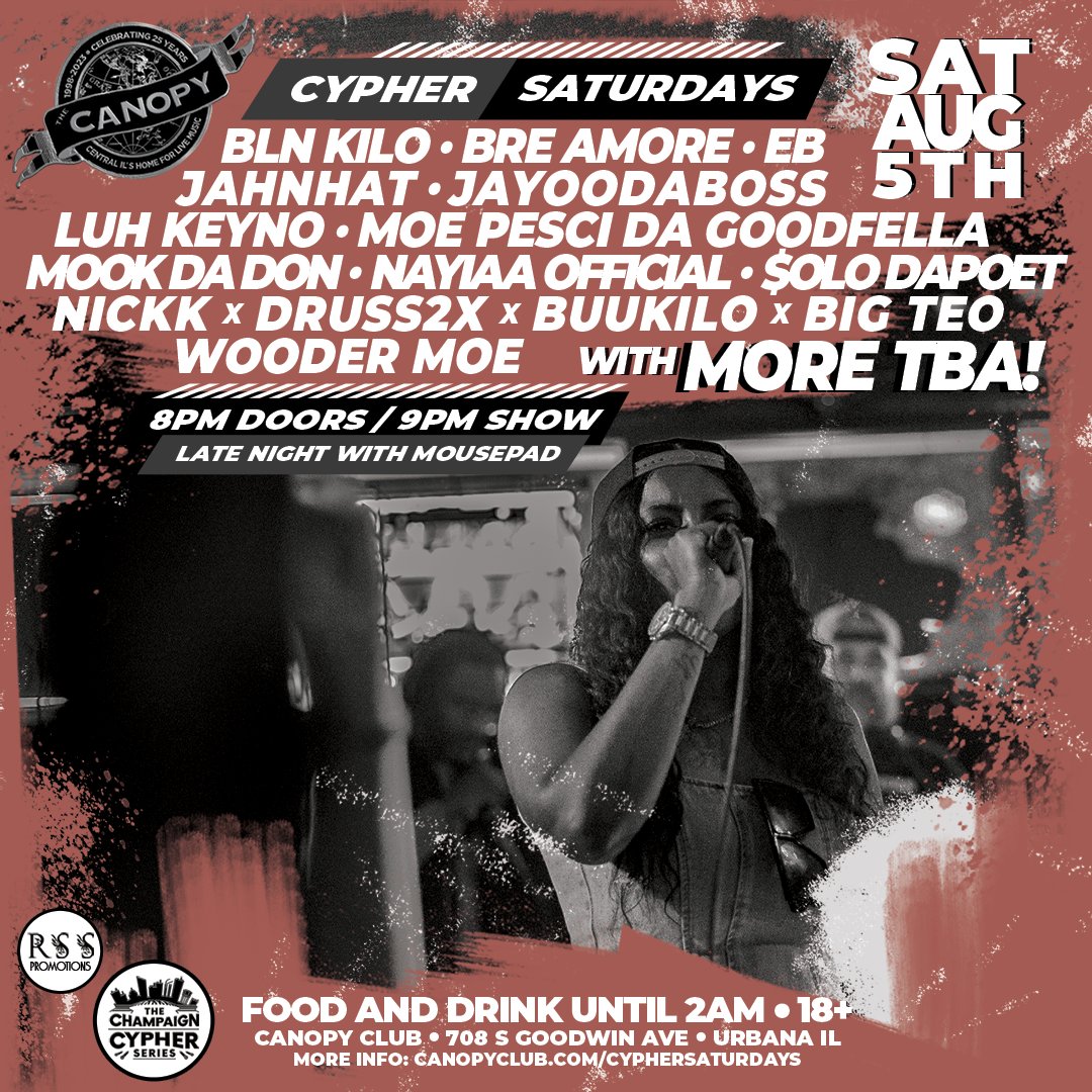 Canopy_Club's tweet photo. 🎤🔥 𝘾𝙮𝙥𝙝𝙚𝙧 𝙎𝙖𝙩𝙪𝙧𝙙𝙖𝙮𝙨 returns this weekend with another nihgt packed full of CU hip-hop. Food, drink and music until 2am. Beats and late-night option with @mousepadmusic.

➡ https://t.co/6WQKv46Tt6 https://t.co/HNuSf79k3k