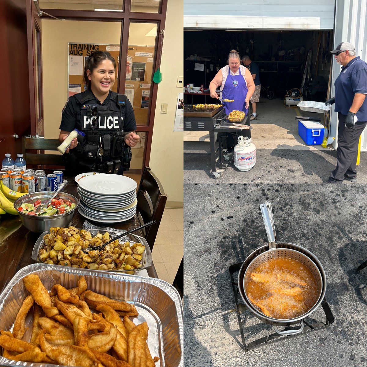 Wonderful day with UCCM Police on Manitoulin Island, cooked up pickerel for my good friends.