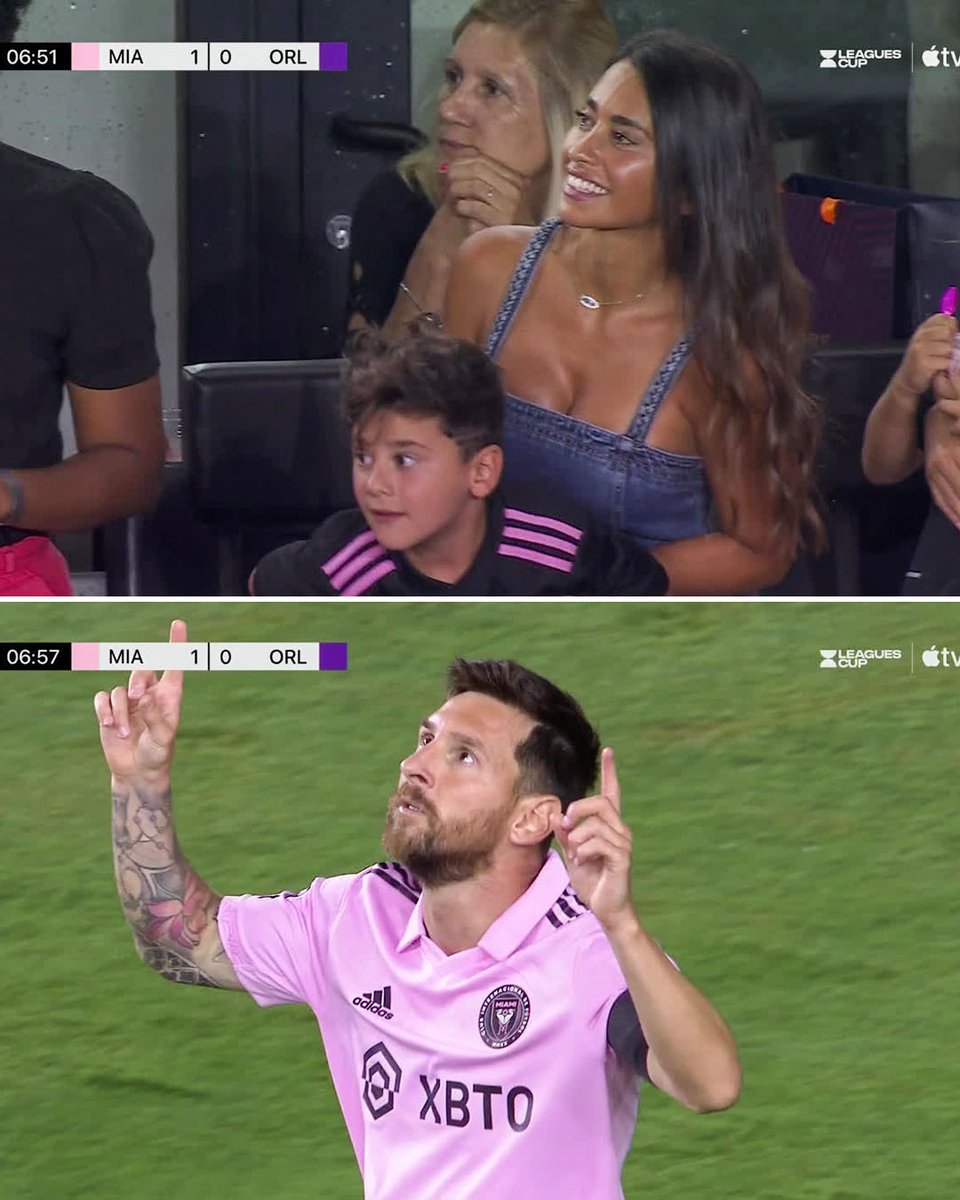 SportsCenter's tweet photo. Antonela's reaction to Messi's first goal vs. Orlando City 😃❤️ https://t.co/TQickzWUKf