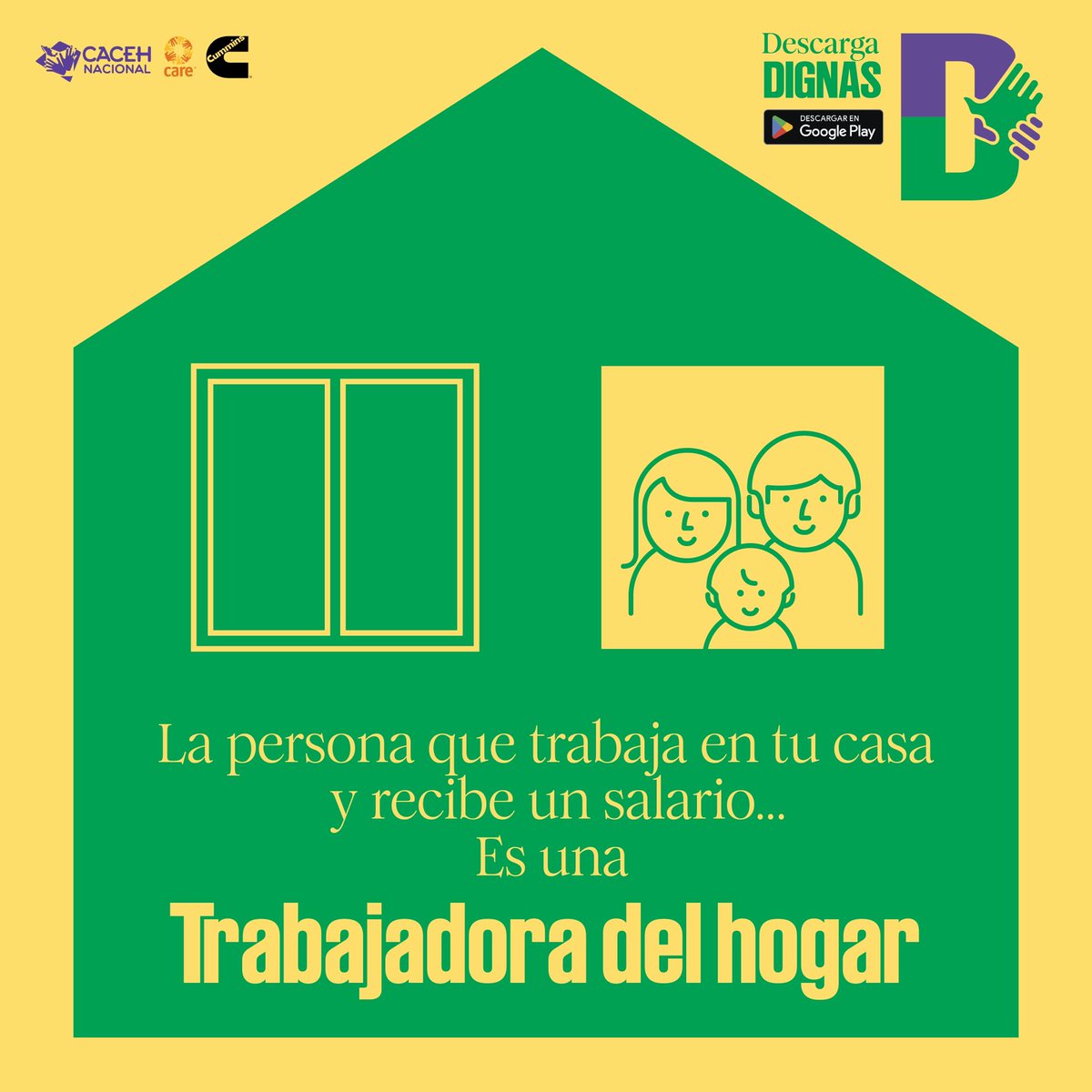 CACEHNACIONAL's tweet photo. "Sabías qué...
La persona que trabaja en tu casa y recibe un salario por hacer limpieza, lavado y planchado, cocina, cuidando niños o adultos mayores, es una trabajadora del hogar y tú eres el empleador.
Cuídate cuidándolas a ellas, descarga dignas.
#descargadignas #CACEH https://t.co/xU8aiHFaSY