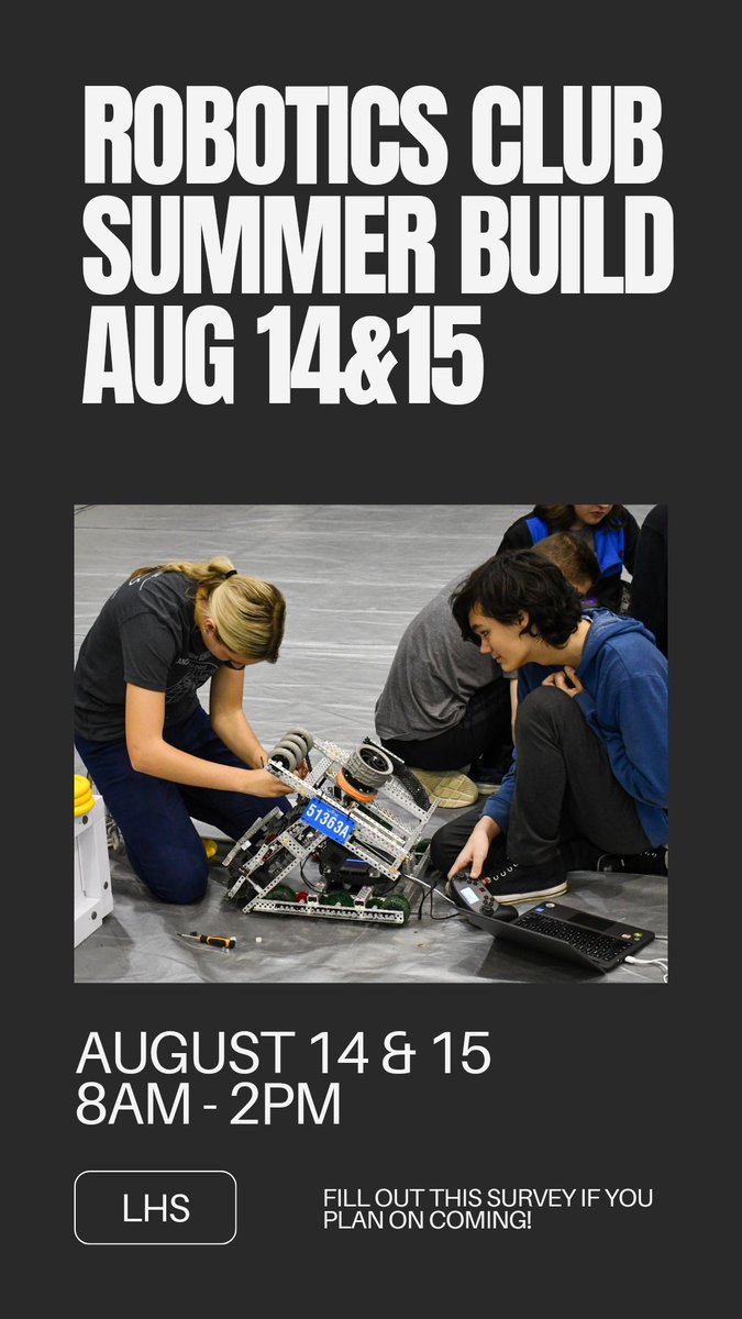 Robotics Club summer build sessions! 
Aug 14 &amp; 15
8am - 2pm
Complete this form to let me know you're coming! forms.gle/TXkAZhEvqHSn7f…
#galesSTEM #granvillepike
