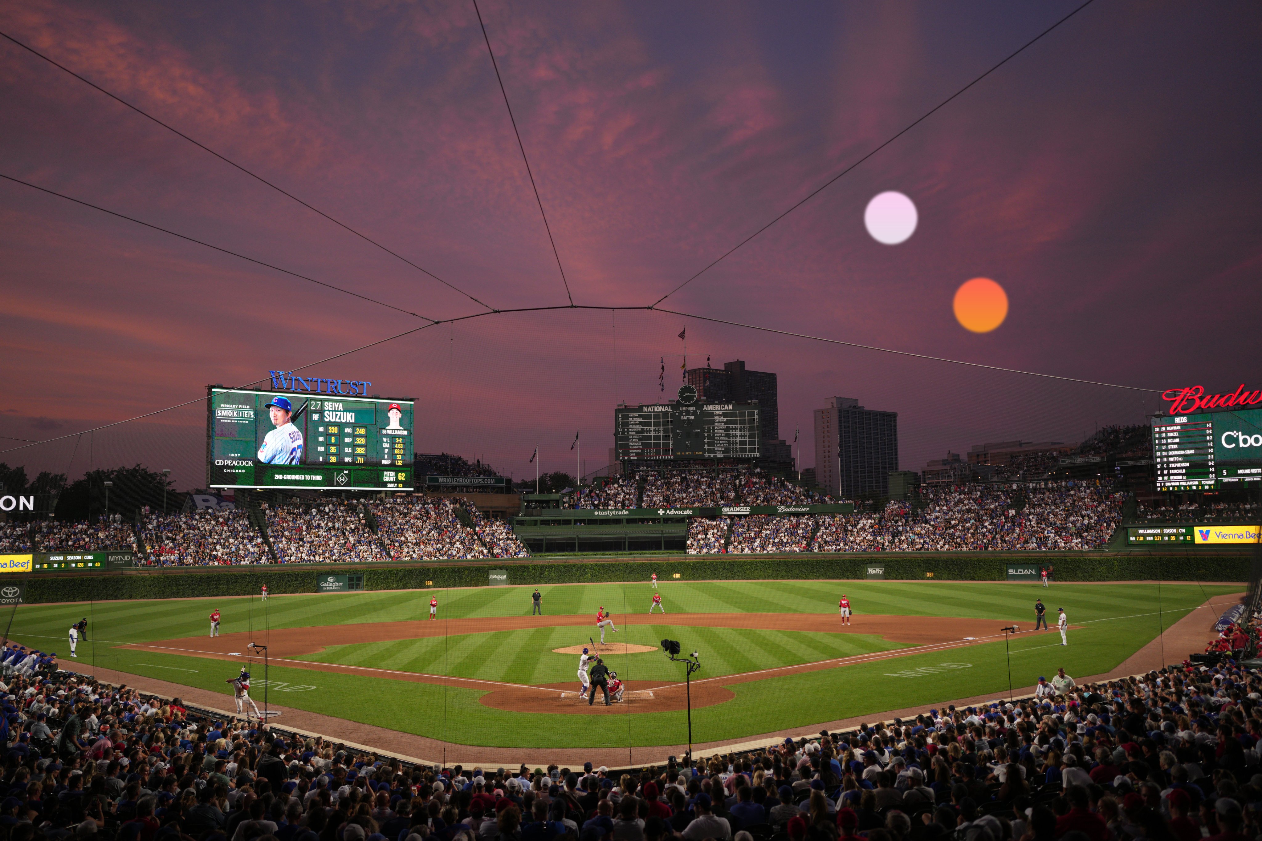 Chicago Cubs - Wrigley Field sunsets. 󾌧 Rotate phone or move with cursor  for 360 view.