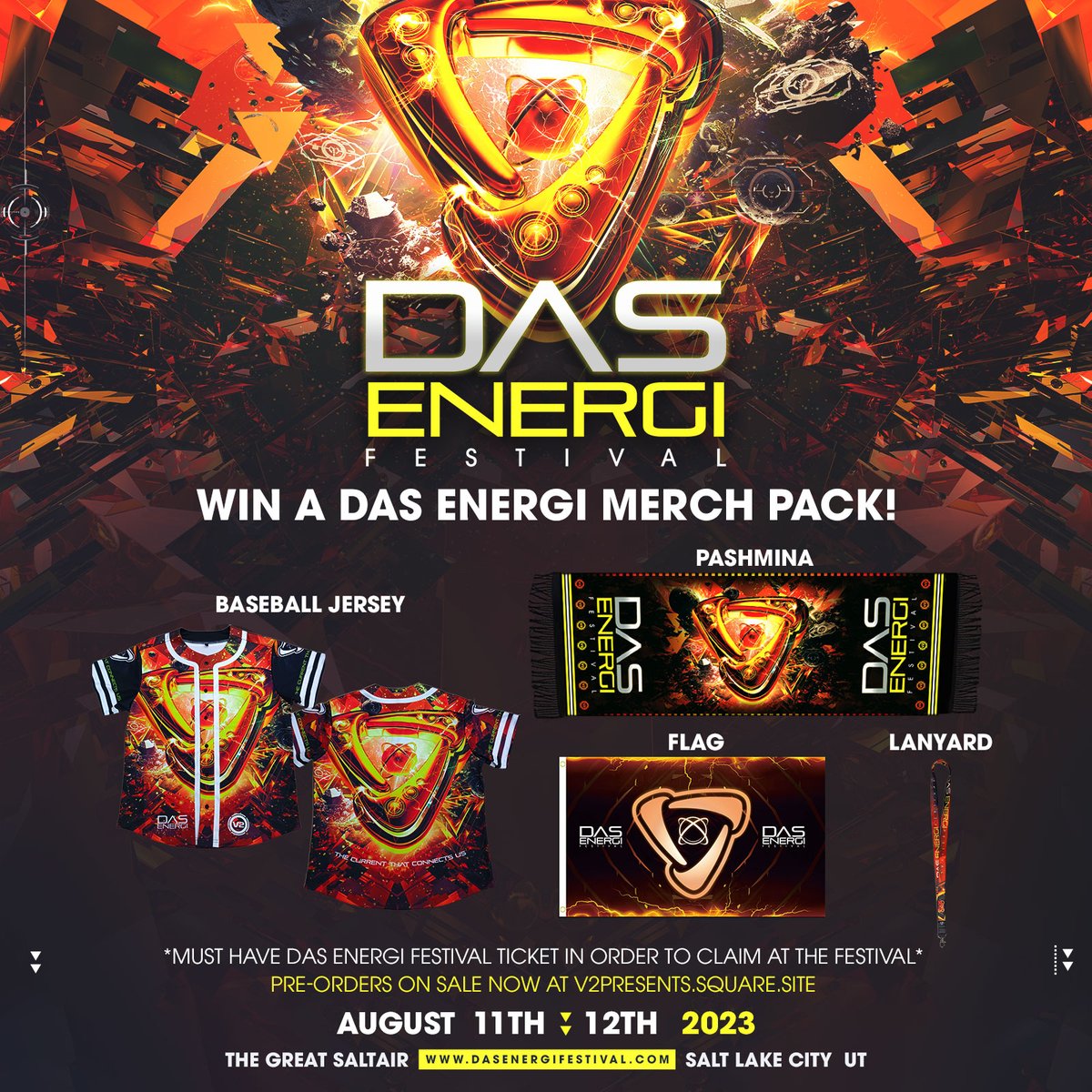 DasEnergiFest's tweet photo. DAS ENERGI MERCH PACK CONTEST ⚡️ RT to enter to win a Das Energi 2023 baseball jersey, pashmina, flag, and lanyard!

Pre-order your Das Energi Festival + V2 Presents merch and pick up at the festival → https://t.co/ExX7ws6Ur1 https://t.co/H3N016x1cI