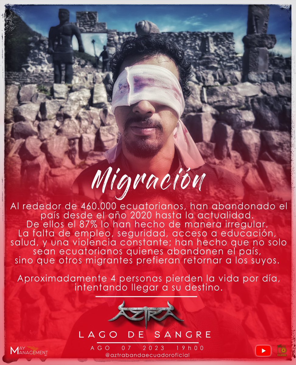 AztraBandaEcu's tweet photo. #Ecuador es un #LagoDeSangre
🗓️Lunes 07. 08. 2023
💣19:00 ⏰
Únete ⤵️
💣 https://t.co/6SnmtbzvXX
💣 https://t.co/S9XJ5MQNLe
💣 https://t.co/H6BnPqo9QF
💣 https://t.co/fu4PcWG5FF
#Aztra2023 #VideoClipOficial #CantoQueHaSidoValiente @MashiRafael @LuisaGonzalezEc https://t.co/LxLp194dEo