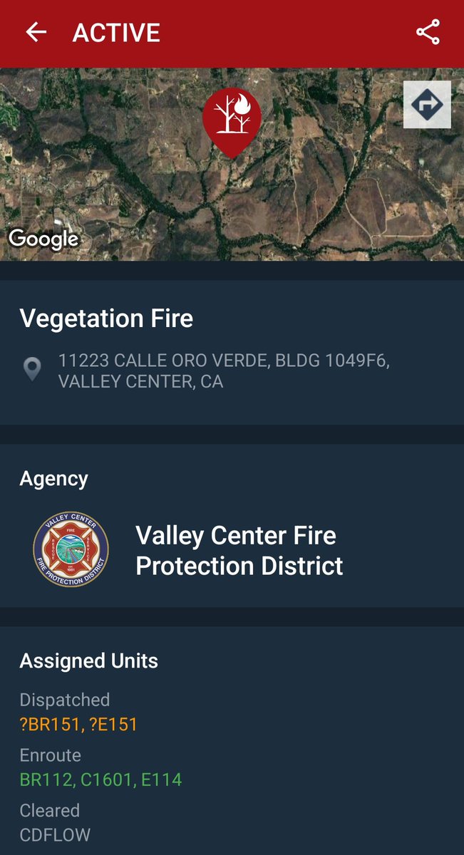 EmergencyInfo7's tweet photo. Breaking: Vegetation Fire
Location: 11223 Calle Oro Verda, Valley Center, CA
Smoke is showing.
This is the #VerdeFire
#SanDiegoCounty https://t.co/aeeAx5s2Ps