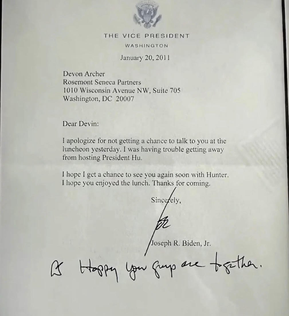 BREAKING REPORT: Devon Archer releases Bombshell letter from VP Joe Biden revealing his thanks for his business partnership with Hunter, directly contradicting Joe's CLAIMS that he had NO CONTACT with Hunter's partners.
