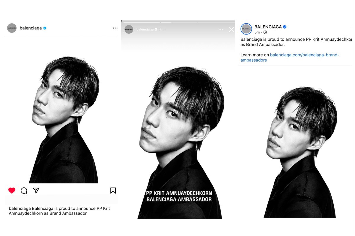 LL01151's tweet photo. แบรนด์เค้า archived IG post ไปแล้ว ขอลงโพสต์ประกาศ "PP Krit Amnuaydechkorn is the first #Balenciaga Ambassador" ทาง official ต่างๆไว้

IG (post+story), FB, Website, Weibo, LinkedIn, email to subscribers

#BalenciagaxPPKRIT 
#ppkritt https://t.co/NfiyqytdU2