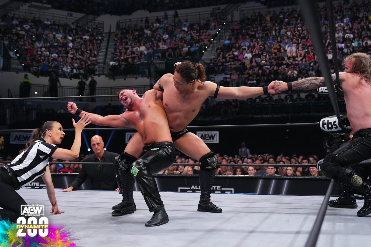 AEW's tweet image. Is this it for the JAS? @IAmJericho &amp;amp; @Takesoup vs @sammyGuevara &amp;amp; @Garciawrestling | 08/2/23, #AEWDynamite200

▶️ youtu.be/kbqrWlxLqYE