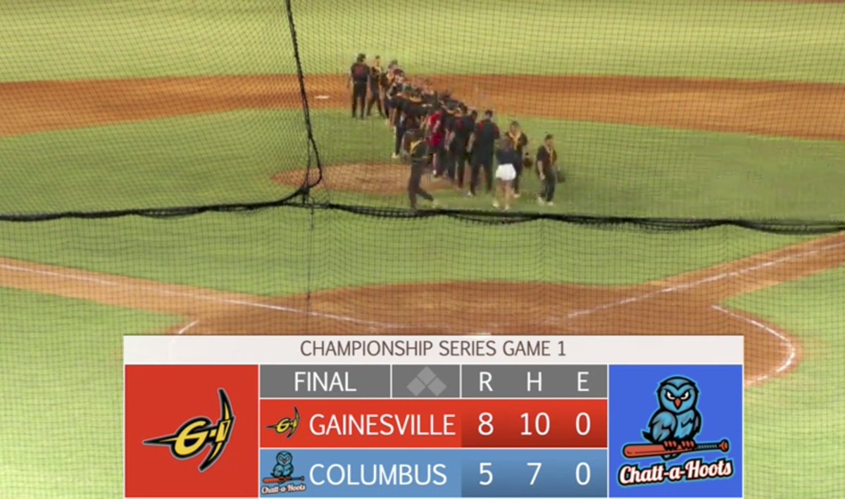Gainesville Gol'Diggers beat Columbus Chatt-a-Hoots 8-5 in game 1 of the SBL Championship Series (best-of-three). @NACSBbaseball