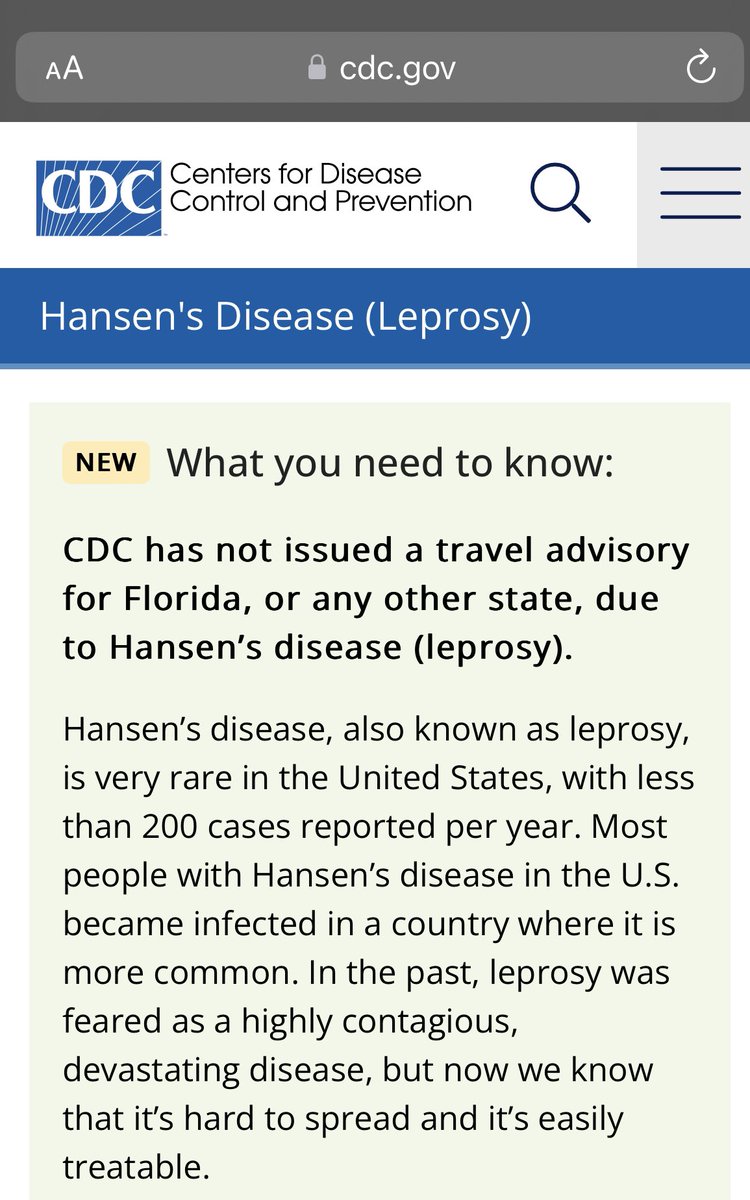 Some facts for folks who’ve asked. cdc.gov/leprosy/index.…