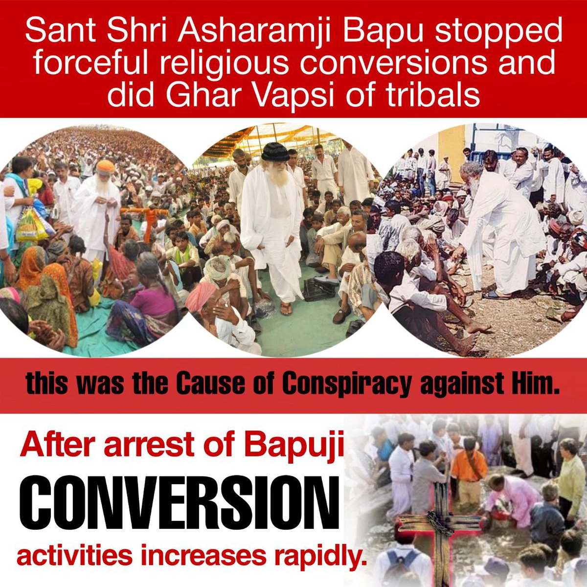 Bapuji is true Sanatan Warrior ✊🏻
When we all were unaware of conversion &amp; Cultural Values at that time He conducted several shivirs &amp; did Ghar wapasi of millions of Hindus. 
#असली_कहानी behind conspiracy is Mission Of Asaram Bapu is stopping conversion.