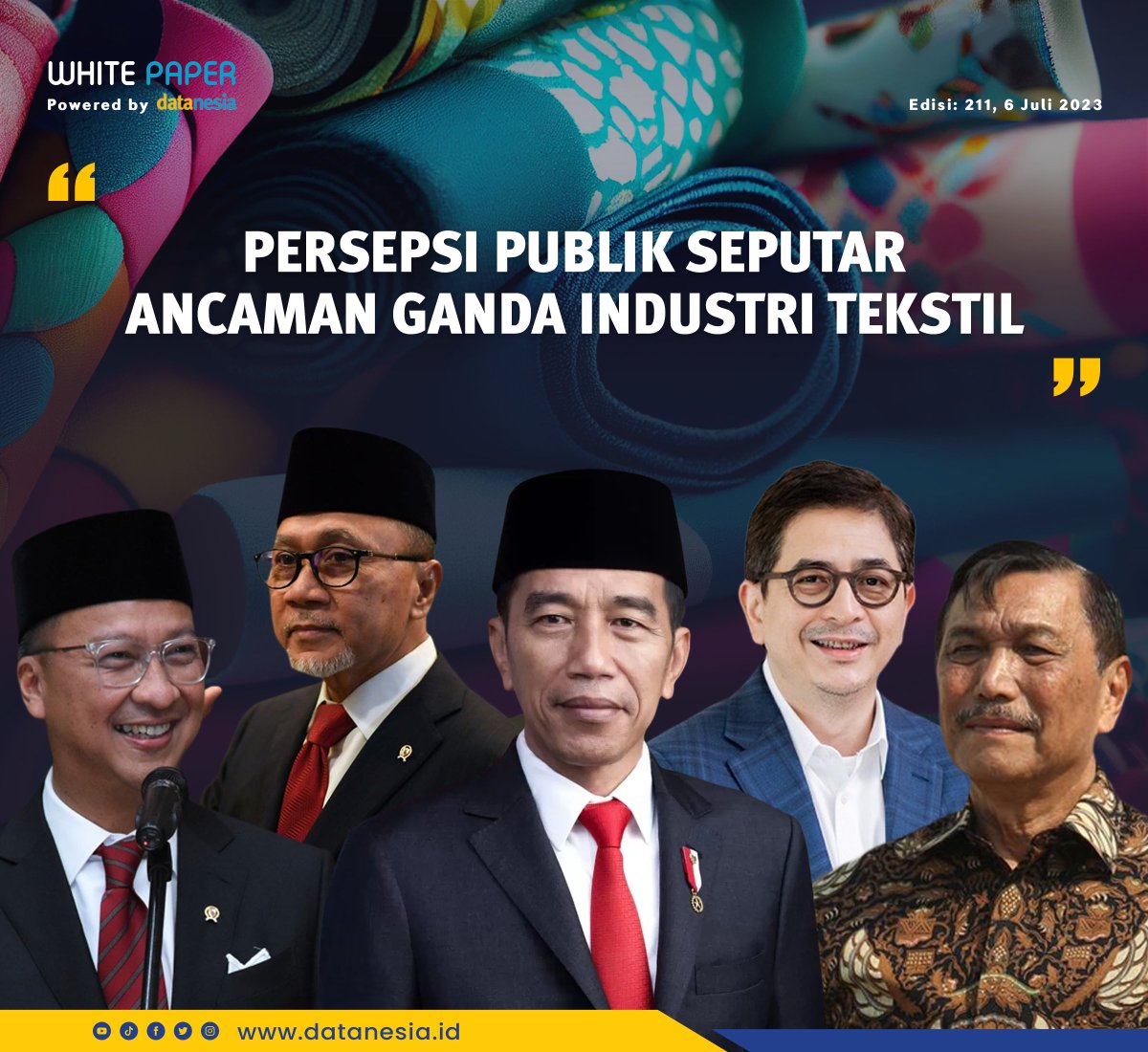 datanesia_id's tweet photo. Persepsi Publik ✍ 211, 6 Juli 2023 “Ancaman Ganda Industri Tekstil” #datanesia #datanesiaid #insightnesia #impor #ekspor #industri #tekstil https://t.co/DAOYaJNg3H
