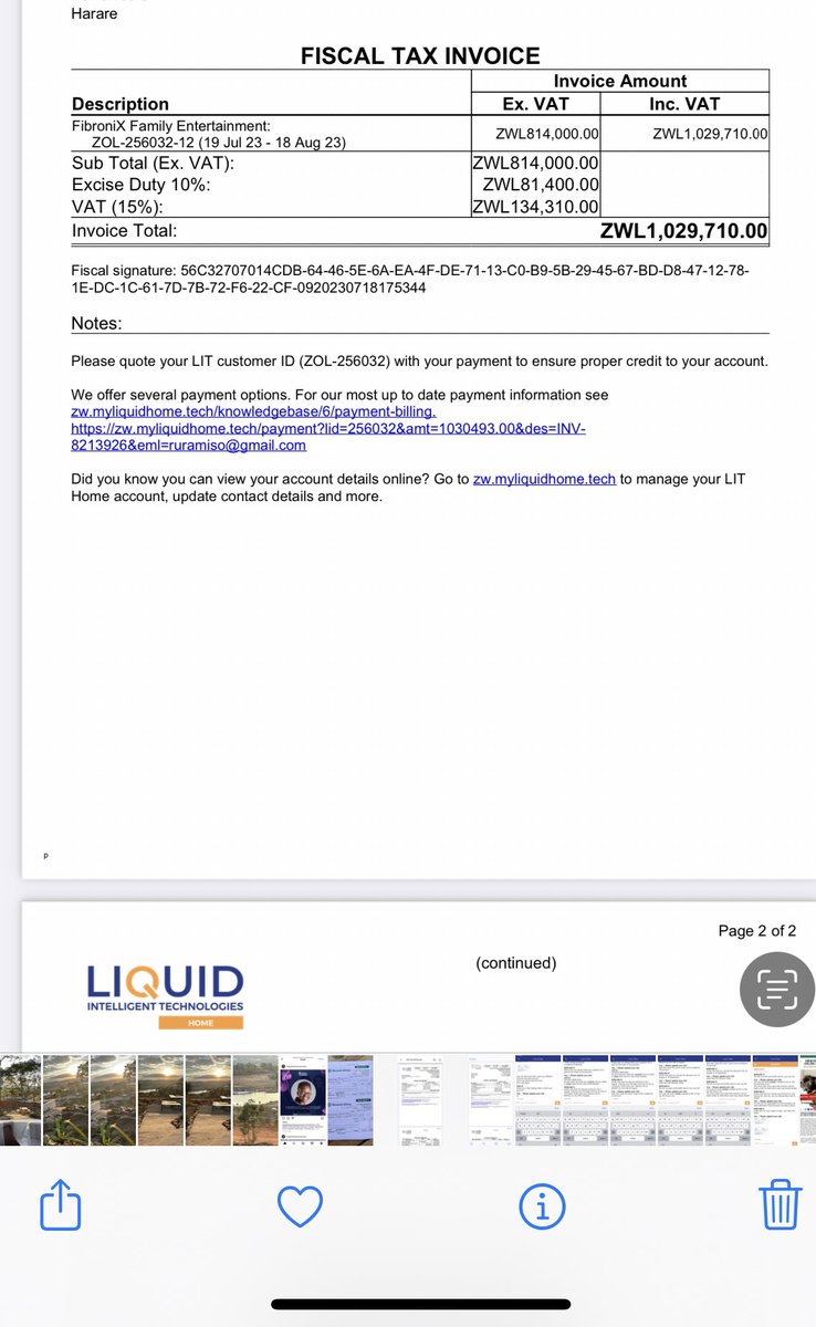 RuramisoM's tweet photo. I am truly disappointed with @liquidhomezim  discriminatory billing . How am I charged almost double for the same service . Access to internet shouldn’t discriminate https://t.co/kxsaLeHJXZ