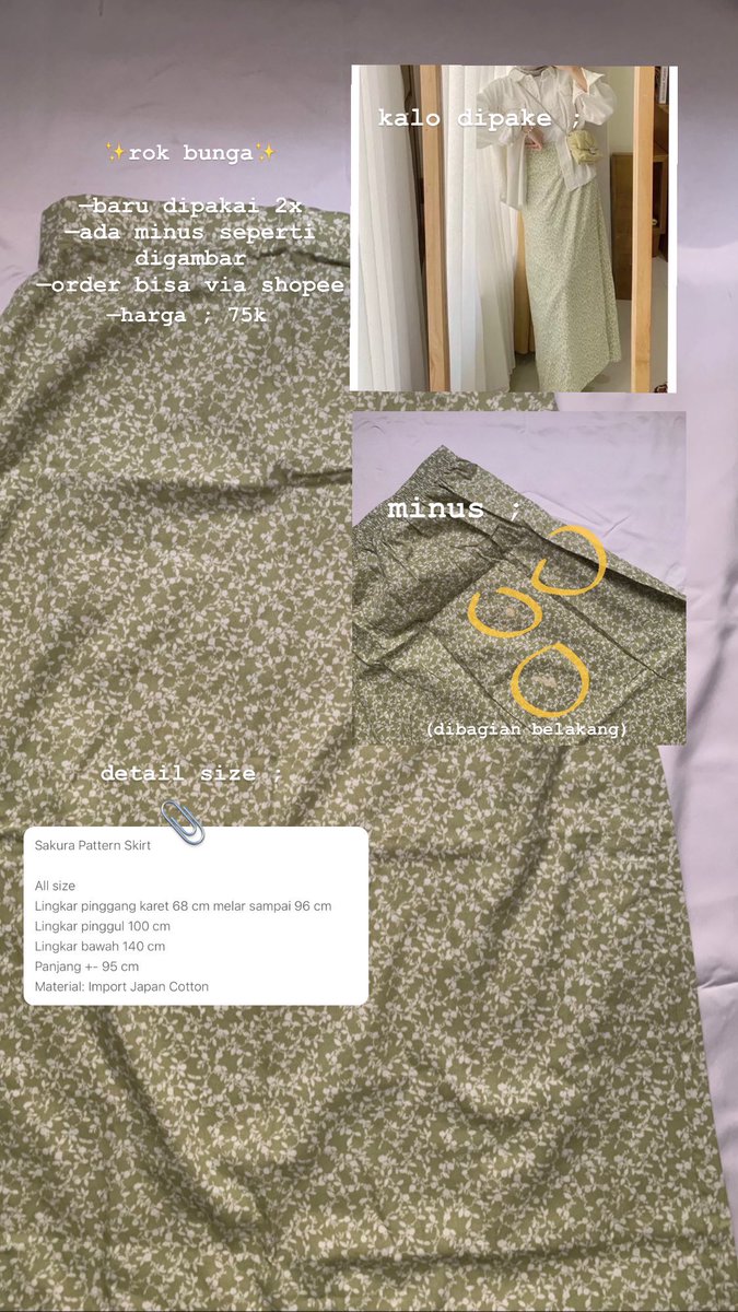 yawnhfft's tweet image. ✨rok bunga✨

—dipakai baru 2x
—ada minusnya yaa dibagian belakang (seperti difoto)
—bisa via shopee
—harga ; 75k

#prelovedjogja #prelovedrok #preloved