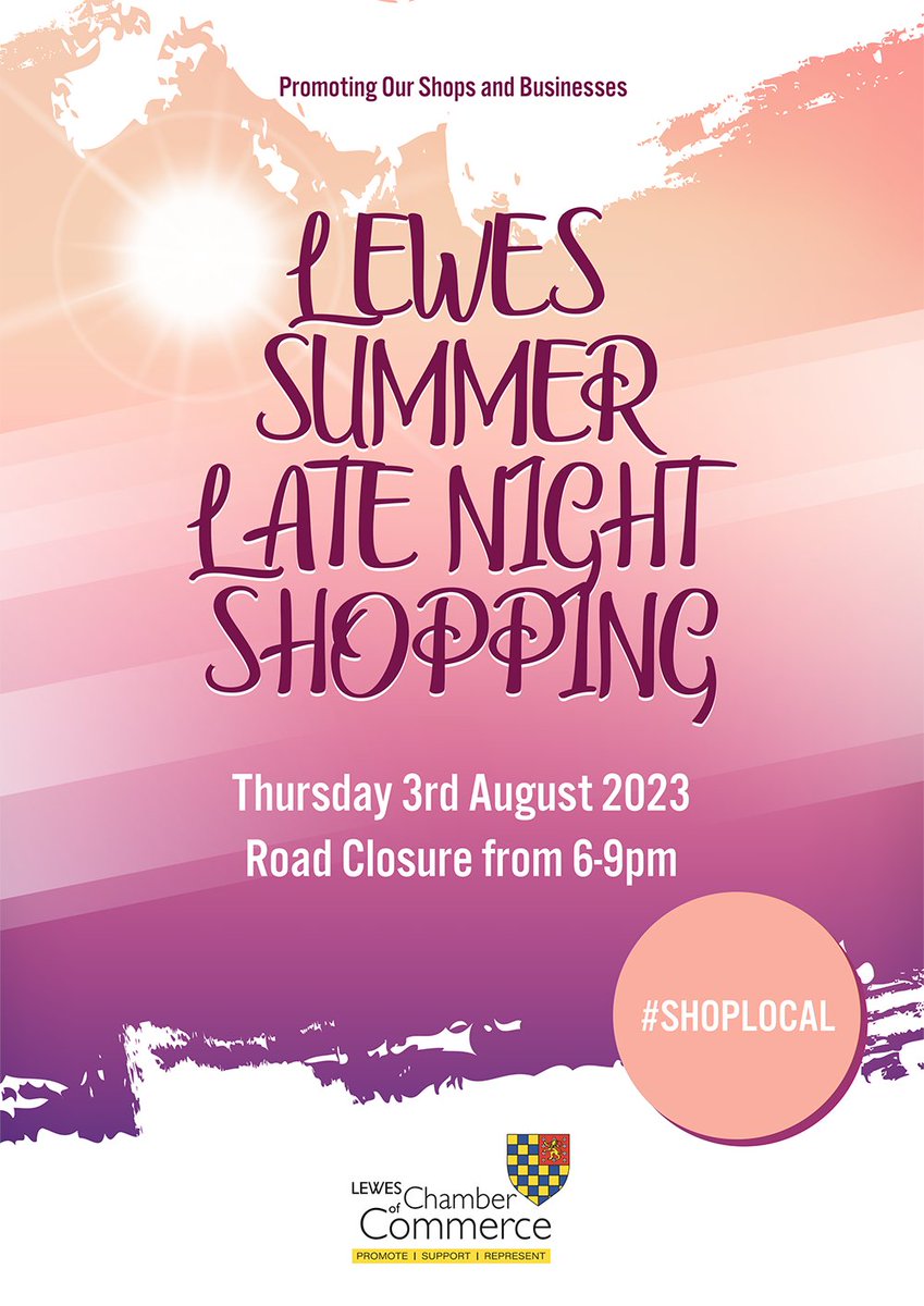 REMEMBER: It's Summer Late Night Shopping in #Lewes tonight. The main high street will be shut 6-9pm, shops will be open with special offers, and there'll be street entertainment throughout. Also, don't forget the shops in the Cliffe and The Needlemakers.

See you tonight!