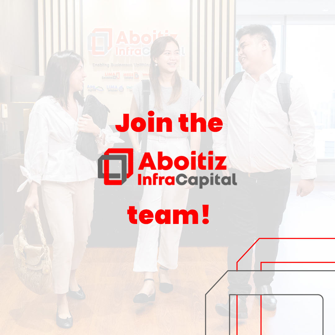 AboitizInfraCap's tweet photo. Hey there! Aboitiz InfraCapital is on the lookout for top talents to join our team. Head on over to our official LinkedIn account to see the full list of job vacancies and other information: https://t.co/NGDpDZnxUD https://t.co/V8fnC0UHeZ
