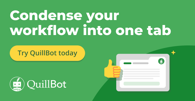 TheQuillBot's tweet photo. Do you want to simplify your entire writing process? Then you need to try this tool. With QuillBot, you can seamlessly research, write, edit, and cite sources in a single tab. Completing writing tasks has never been simpler. Get organized with QuillBot today. It's free.