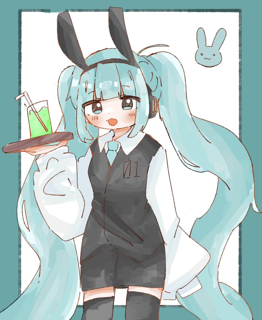 hatsune miku 1girl solo animal ears twintails long hair thighhighs rabbit ears  illustration images