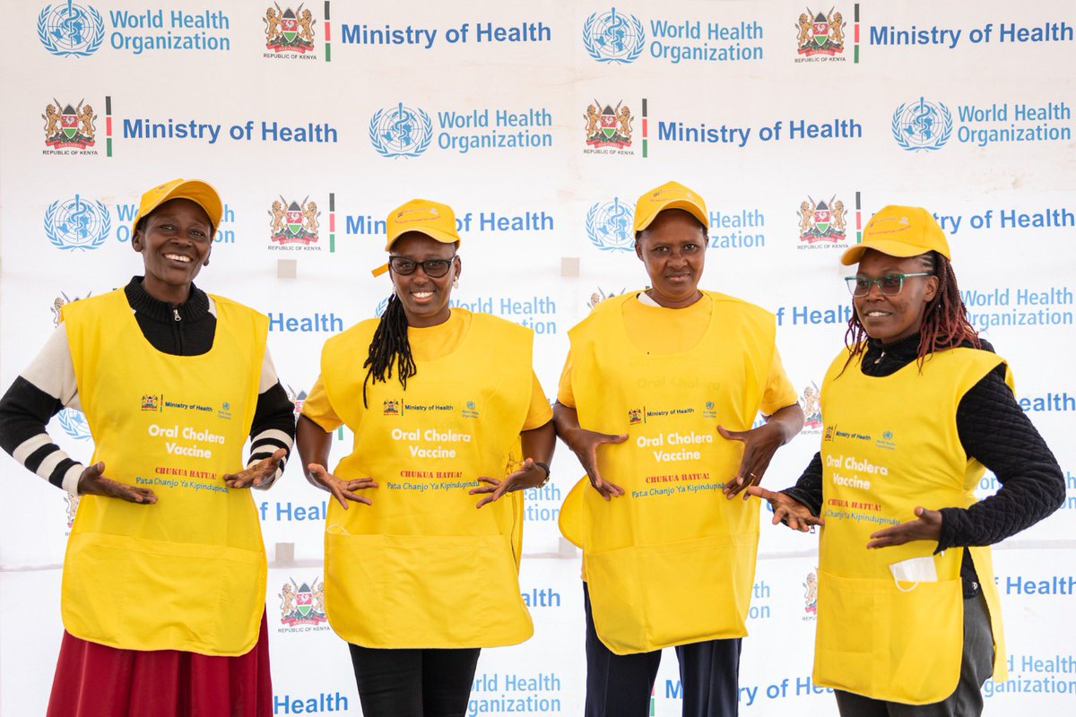 WHOKenya's tweet photo. From this morning to Aug 12, a total 2122 vaccinators and 1061 volunters will be providing the Oral Cholera Vaccine to communities 8 subcounties. Since the Cholera outbreak in October 2022, 11,800 people were infected. 196 deaths. https://t.co/ejiDuELdEA
