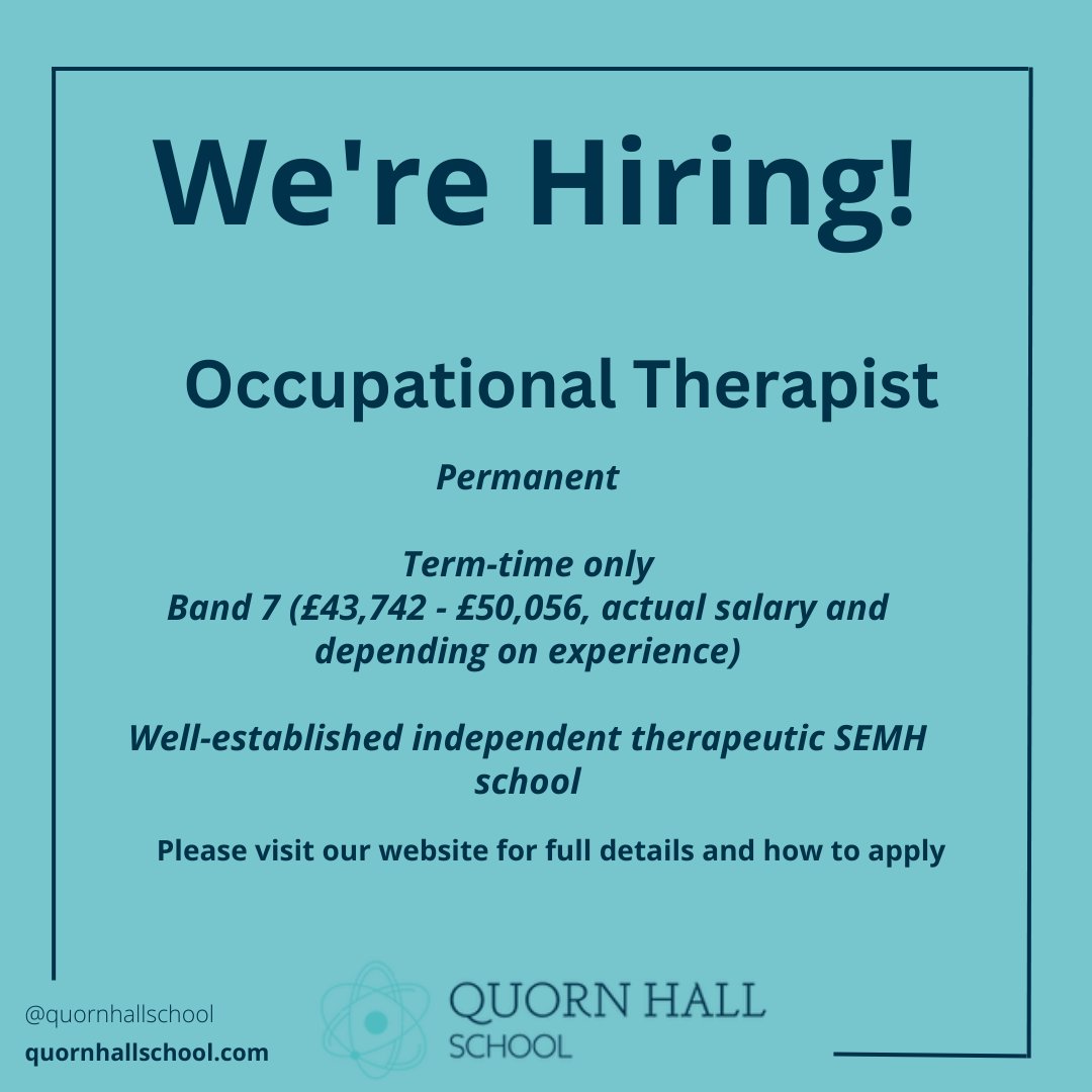 Check out our website for more details.

quornhallschool.com/copy-of-job-va…

#quornhallschool #school #education #leicester #teaching #learning #jobs #hiring #jobsinleicester #leicesterjobs #ot #occupationaltherapy #occupationaltherapist #lookingforwork