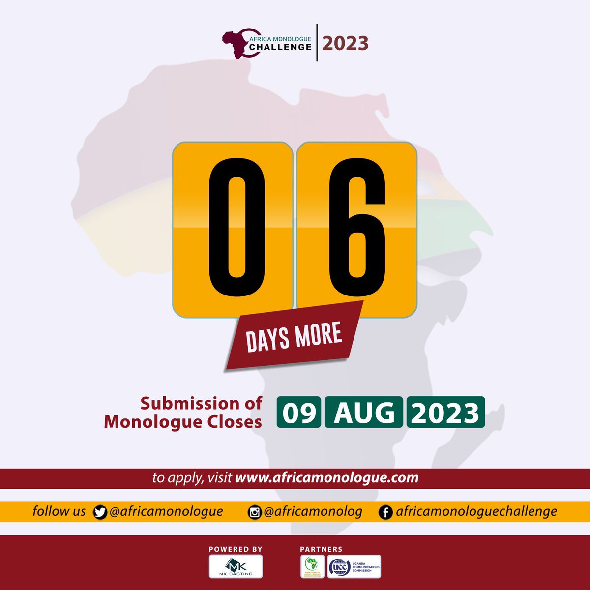 africamonolog's tweet image. Have you submitted your monologue yet?
We are just 6 days away from closing submissions. 

#africamonologuechallenge #africamonologuechallenge2023 #africamonologuechallenge23 #africa #monologue #acting #audition #casting #castingcall #ghana #southafrica #kenya #uganda #zambia