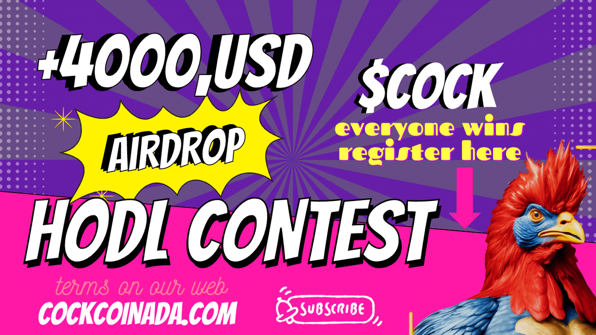 CockCoin_ADA's tweet photo. 🚨 BIGGEST HODL CONTEST COMING TO YOU🚨
today : Thursday 03 August  ✅
BIGGEST AIRDROP EVENT ON TWITTER ✅
100% FAIR EVERYONES REWARDS ✅
1.    Follow @Cockcoin_ada 
2.    Enter your Wallet ID or $handle on comment 
3.    ❤️+ 🔁 + Tag 2 (real) friends 😄
Rewards & conditions official website 💎
https://t.co/VdQXMmdqn3
#CockStarsNFT #Airdrop  #memecoin #CARDANO