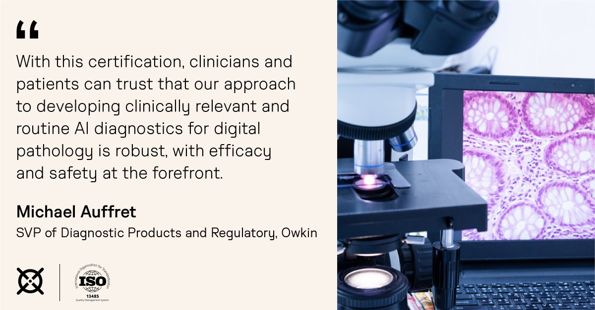 We have successfully achieved ISO 13845:2016 certification for the design, development, manufacturing and distribution of our transformational #AI IVD #diagnostic solutions.

This certification underscores Owkin’s ability to deliver clinically robust solutions for crucial medical