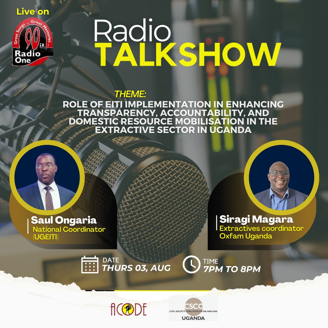 OxfaminUganda's tweet image. Our own, @smagara4 - Extractive Coordinator will be hosted this evening at @RadioOneFM90 to discuss the role of the Extractive Industries Transparency Initiative in promoting the open &amp;amp; accountable management of natural resources in 🇺🇬

Tune In: 7:00PM 

#UGEITI
#Extractives