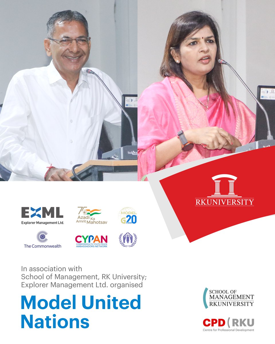 RKUniversity's tweet image. In association with RK University; Explorer Management Ltd. organised 'Model United Nation - Rajkot'. This event was an empowering platform, nurturing the potential of these aspiring leaders to shaping a better world.
#rku #management #exml #rajkot #India #rkuniversity