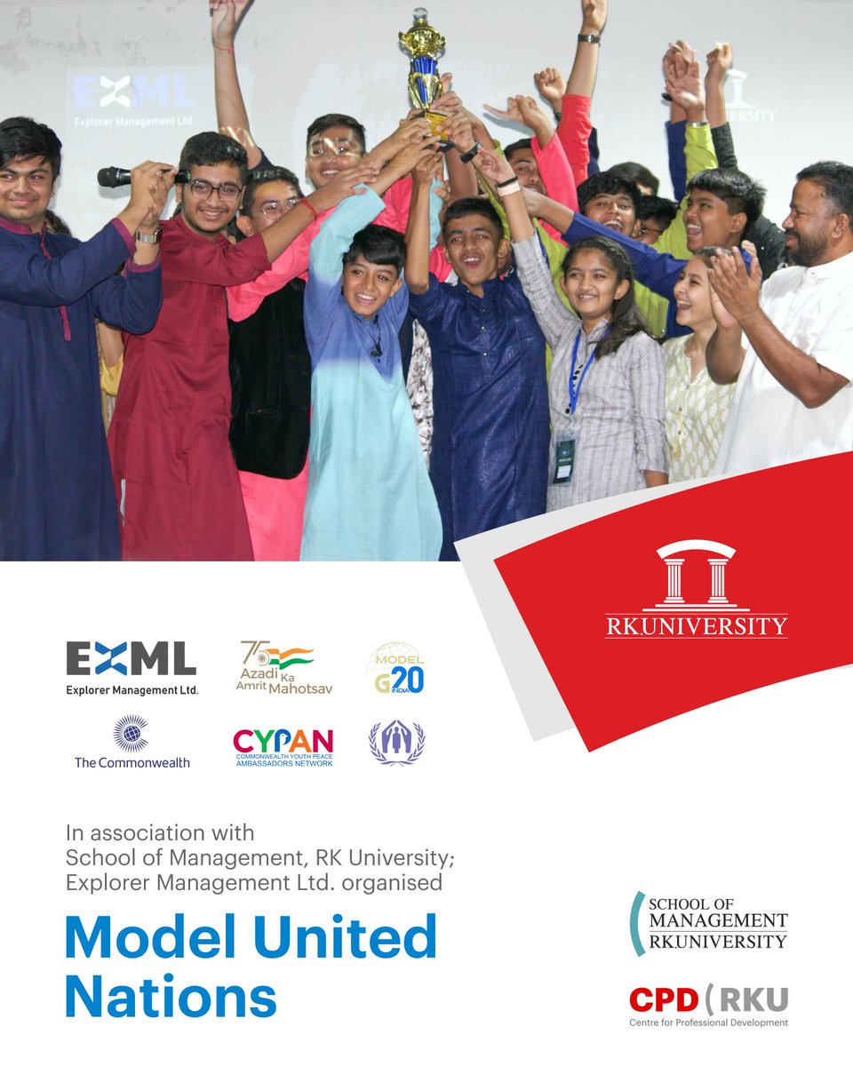 RKUniversity's tweet image. In association with RK University; Explorer Management Ltd. organised 'Model United Nation - Rajkot'. This event was an empowering platform, nurturing the potential of these aspiring leaders to shaping a better world.
#rku #management #exml #rajkot #India #rkuniversity
