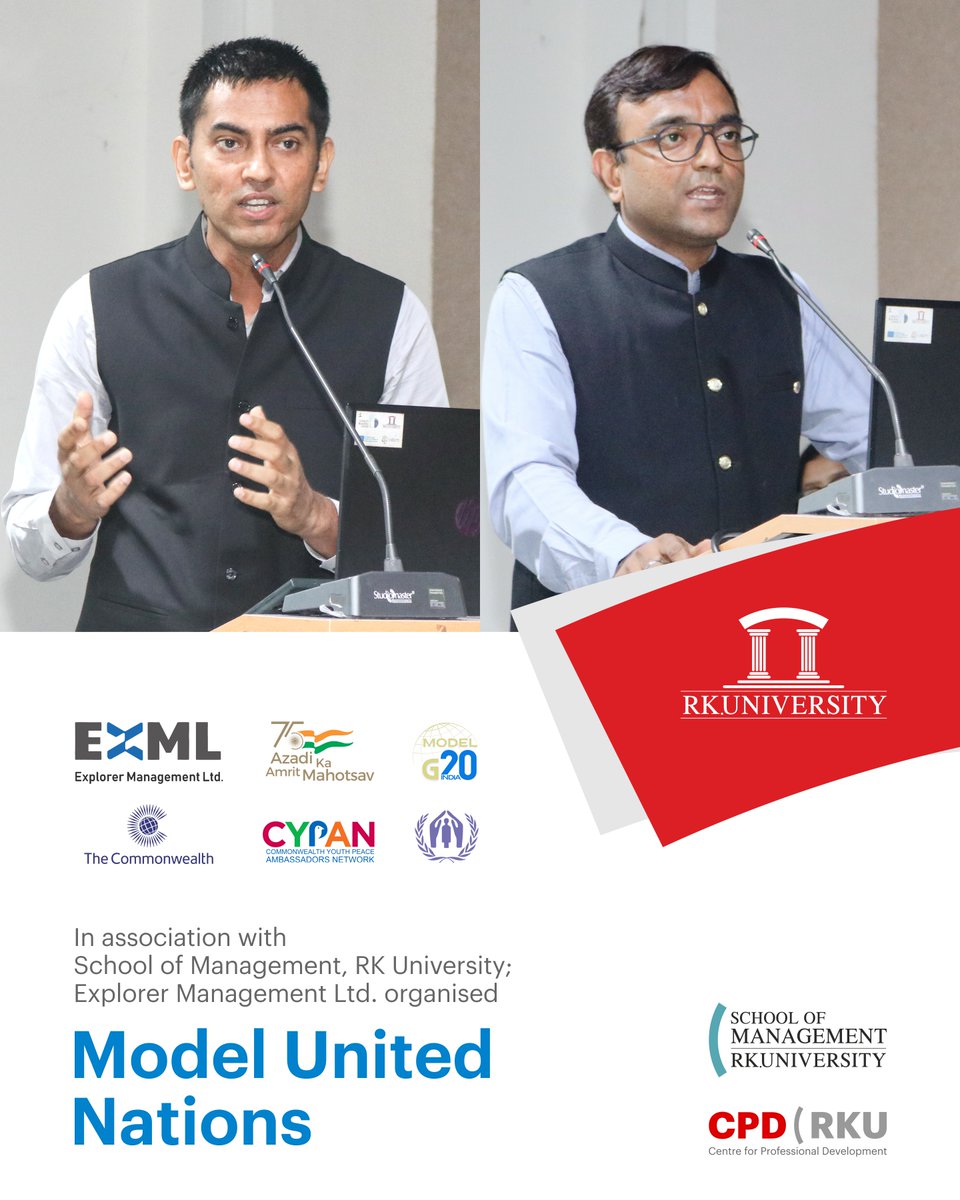 RKUniversity's tweet image. In association with RK University; Explorer Management Ltd. organised 'Model United Nation - Rajkot'. This event was an empowering platform, nurturing the potential of these aspiring leaders to shaping a better world.
#rku #management #exml #rajkot #India #rkuniversity