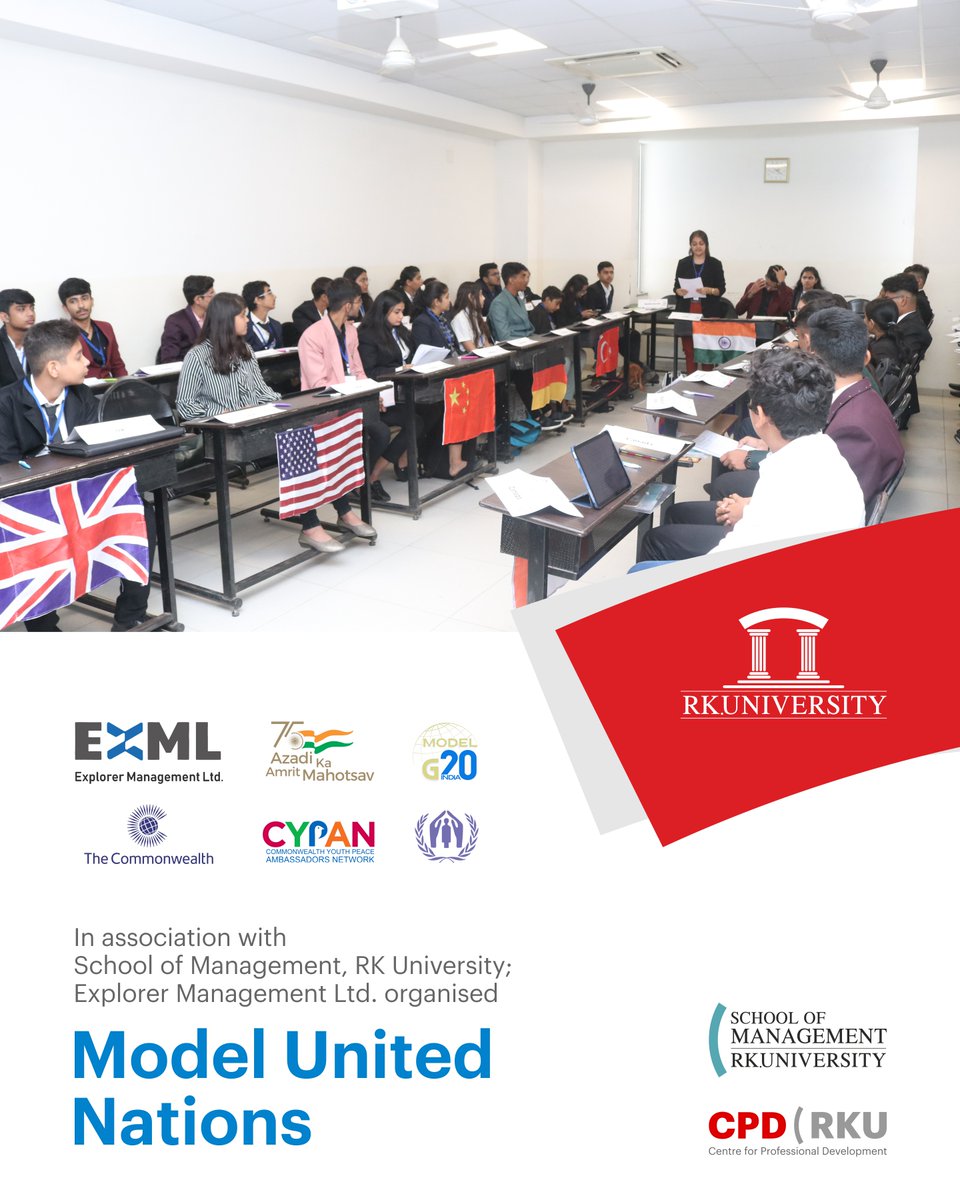 RKUniversity's tweet image. In association with RK University; Explorer Management Ltd. organised 'Model United Nation - Rajkot'. This event was an empowering platform, nurturing the potential of these aspiring leaders to shaping a better world.
#rku #management #exml #rajkot #India #rkuniversity