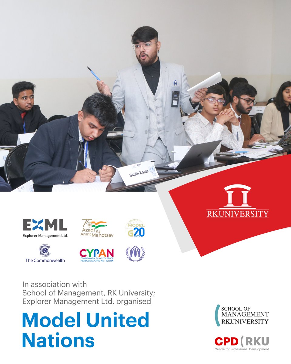 RKUniversity's tweet image. In association with RK University; Explorer Management Ltd. organised 'Model United Nation - Rajkot'. This event was an empowering platform, nurturing the potential of these aspiring leaders to shaping a better world.
#rku #management #exml #rajkot #India #rkuniversity