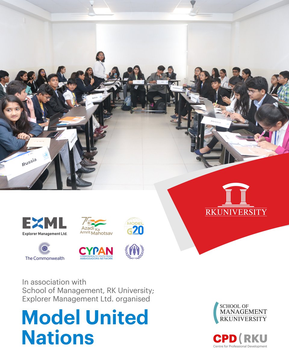 RKUniversity's tweet image. In association with RK University; Explorer Management Ltd. organised 'Model United Nation - Rajkot'. This event was an empowering platform, nurturing the potential of these aspiring leaders to shaping a better world.
#rku #management #exml #rajkot #India #rkuniversity