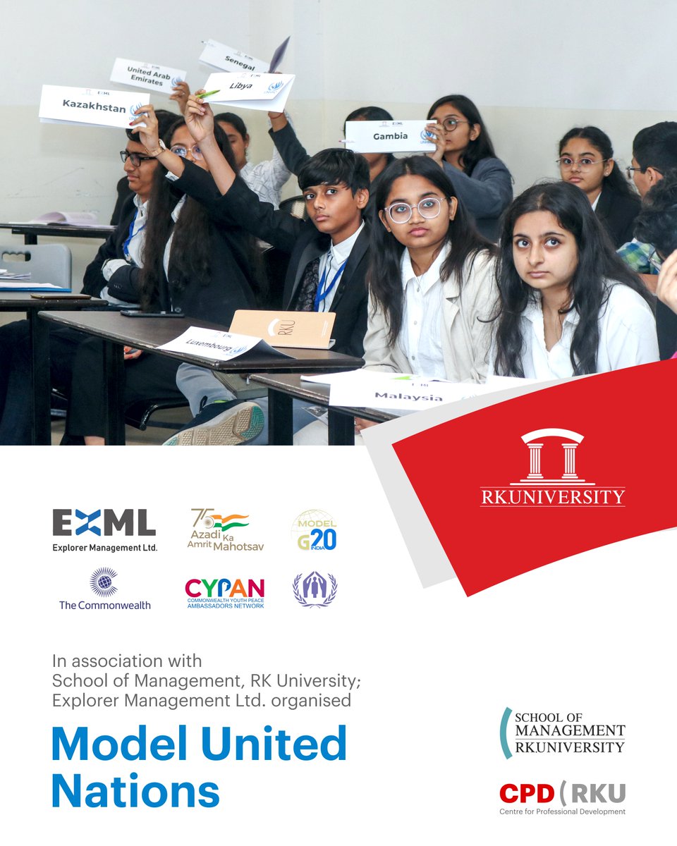 RKUniversity's tweet image. In association with RK University; Explorer Management Ltd. organised 'Model United Nation - Rajkot'. This event was an empowering platform, nurturing the potential of these aspiring leaders to shaping a better world.
#rku #management #exml #rajkot #India #rkuniversity