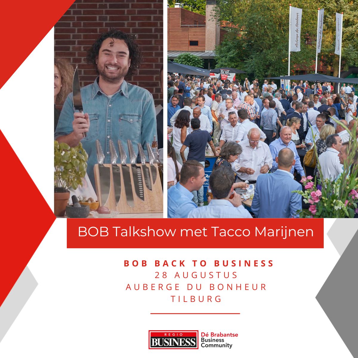 RegioBusiness's tweet photo. Serieel ondernemer Tacco Marijnen stopte met zijn rechtenstudie om te ondernemen en weet intussen hoe het is om aan het hoofd te staan van meerdere bedrijven. 

Benieuwd❓ Maandag 28 augustus BOB Back to Business bij Auberge du Bonheur in Tilburg: https://t.co/29Nr02aGsP https://t.co/Q6c6LaWunG