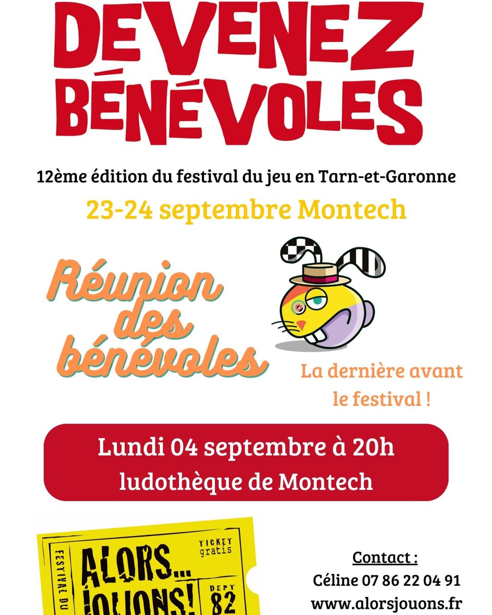 Un dernier rendez-vous pour les bénévoles avant le festival ! 
Vous pouvez toujours venir rejoindre la joueuse équipe de TAGA
On compte sur vous !