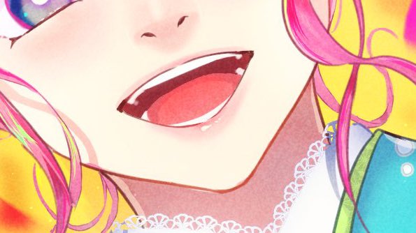 1girl close-up solo open mouth smile pink hair teeth  illustration images
