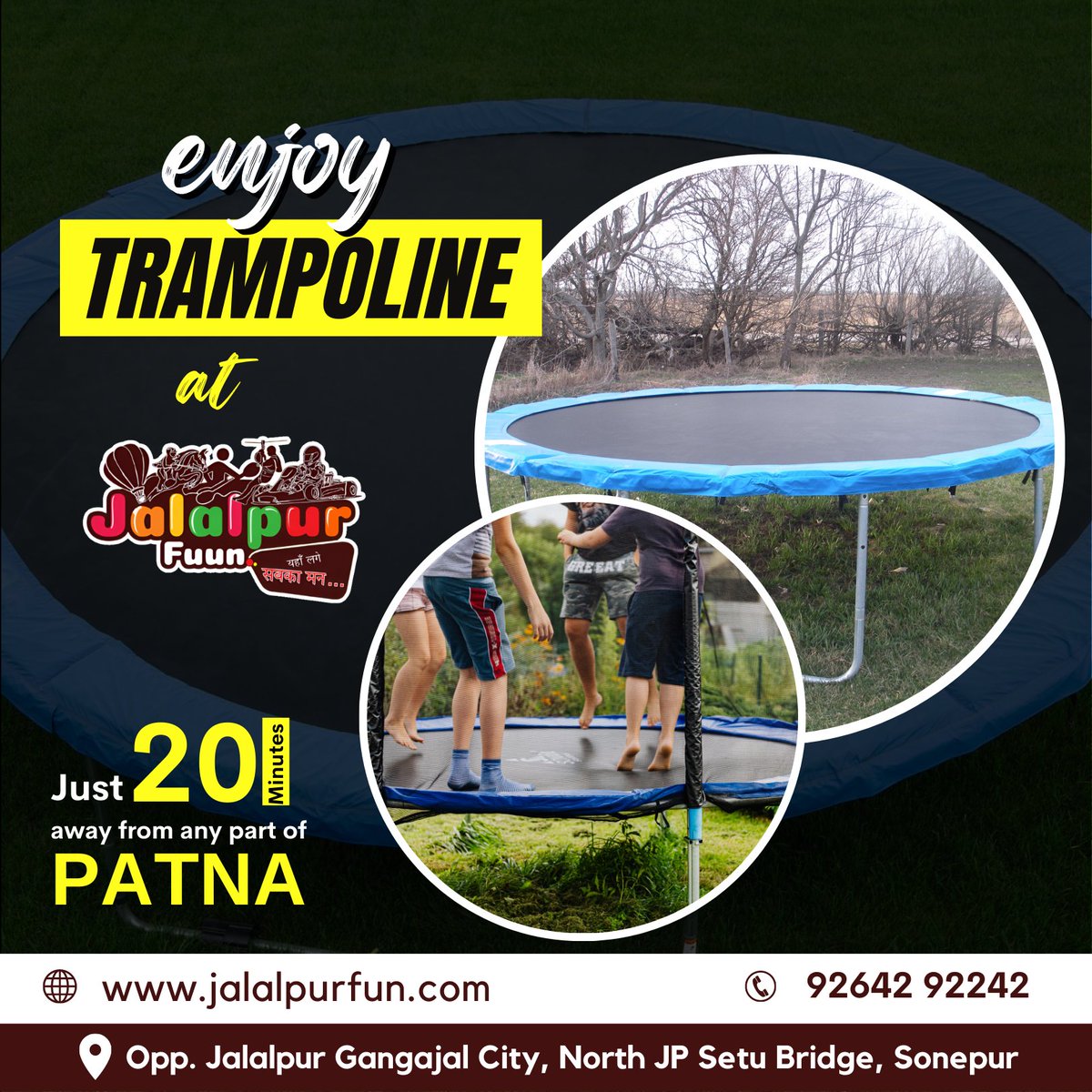 There's nothing quite like witnessing the boundless happiness of kids as they leap into a world of excitement.
#TrampolineFun #KidsJoy #UnleashTheChildWithin
#JalalpurFuunAdventures #UnforgettableAdventures #Patna #Trampoline #amusementpark